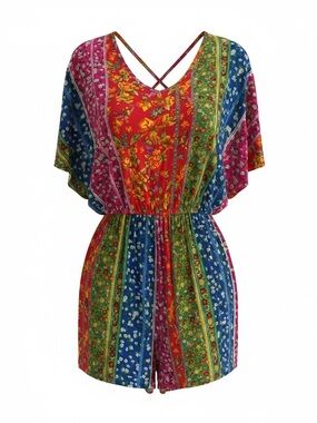 white birch Multicolor Floral Striped Romper